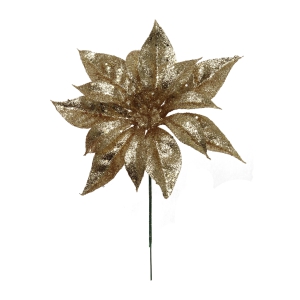 7 Inch Gold Glittered Poinsettia Pick (lot of 12) SALE ITEM